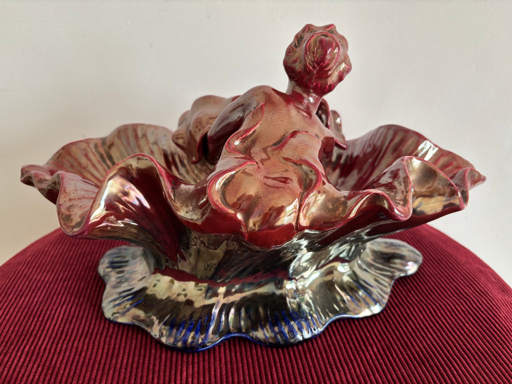 Coupe en céramique d’ art émaillée flammée. Vintage.