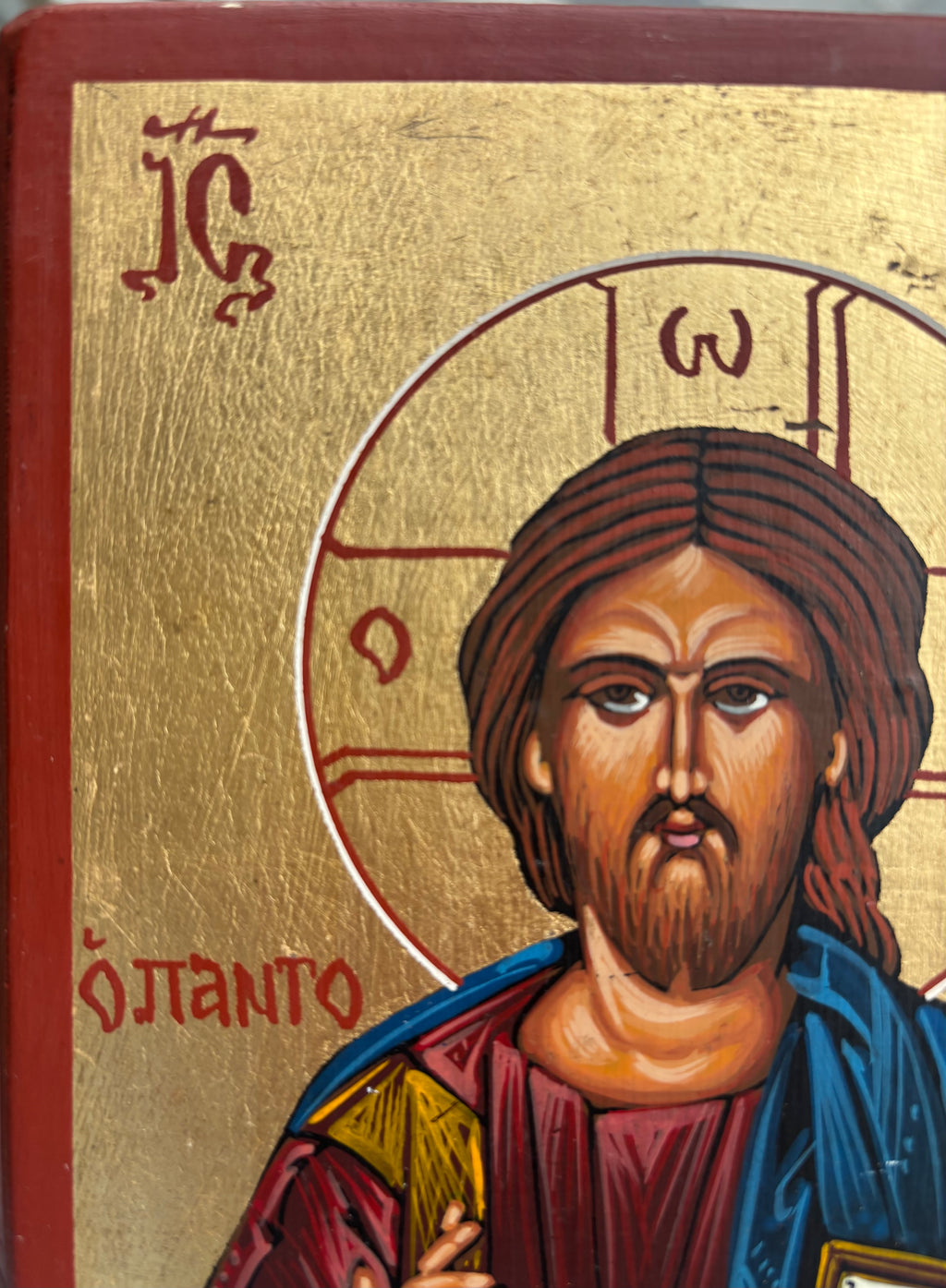 Icône Byzantine du Christ Pantocrator - Peinte à la main - Atelier Evanggelopoudos - Certifiée.