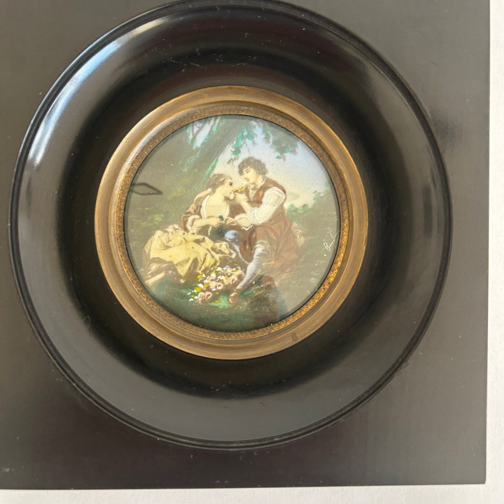 Miniature ancienne de style Rococo - Le « berger amoureux » d’après François Boucher.