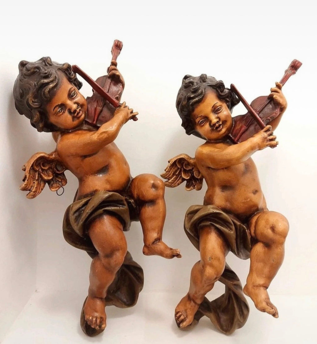 Paire de putti violonistes muraux, style baroque, années 1960-1970