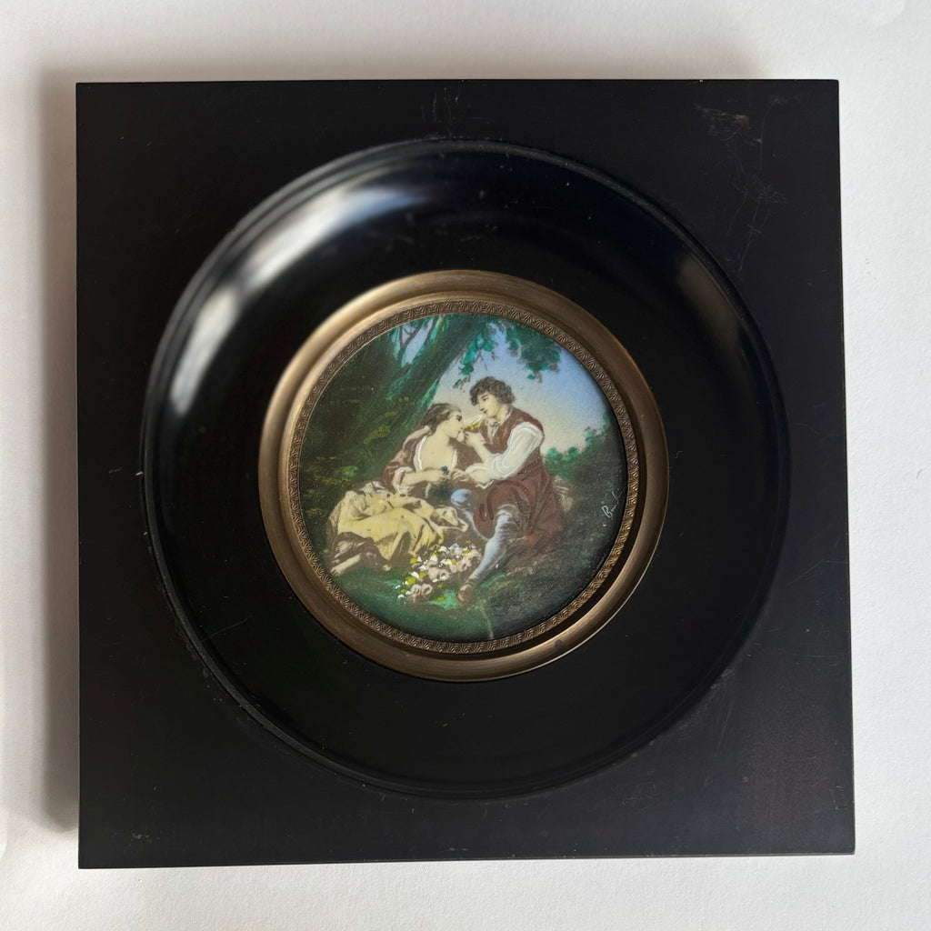 Miniature ancienne de style Rococo - Le « berger amoureux » d’après François Boucher.