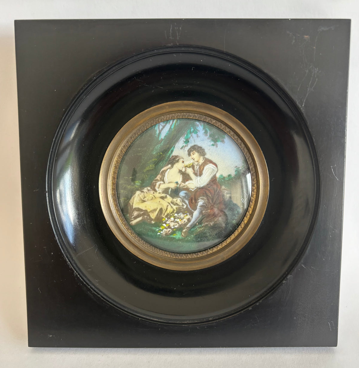 Miniature ancienne de style Rococo - Le « berger amoureux » d’après François Boucher.