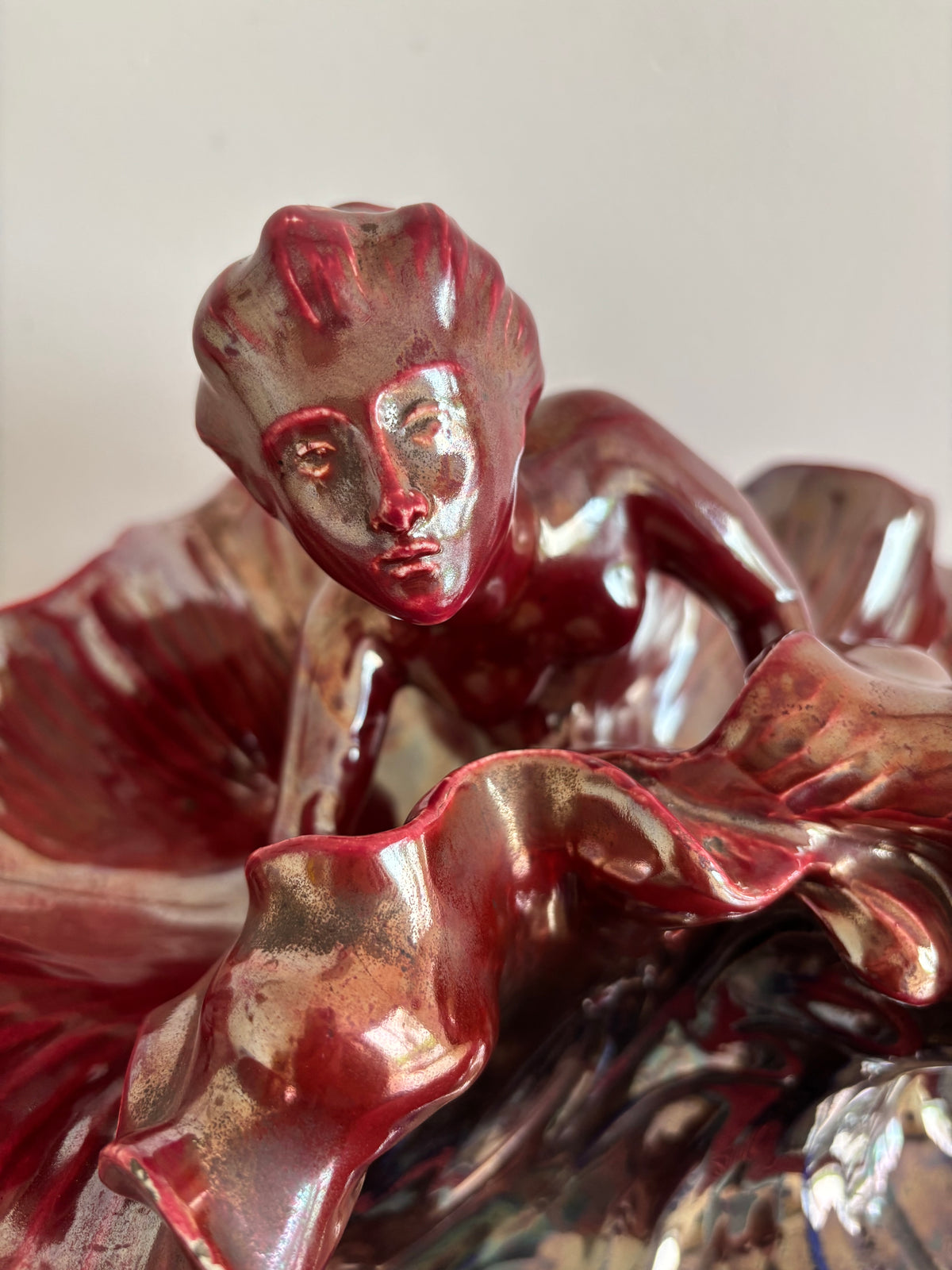 Coupe en céramique d’ art émaillée flammée. Vintage.