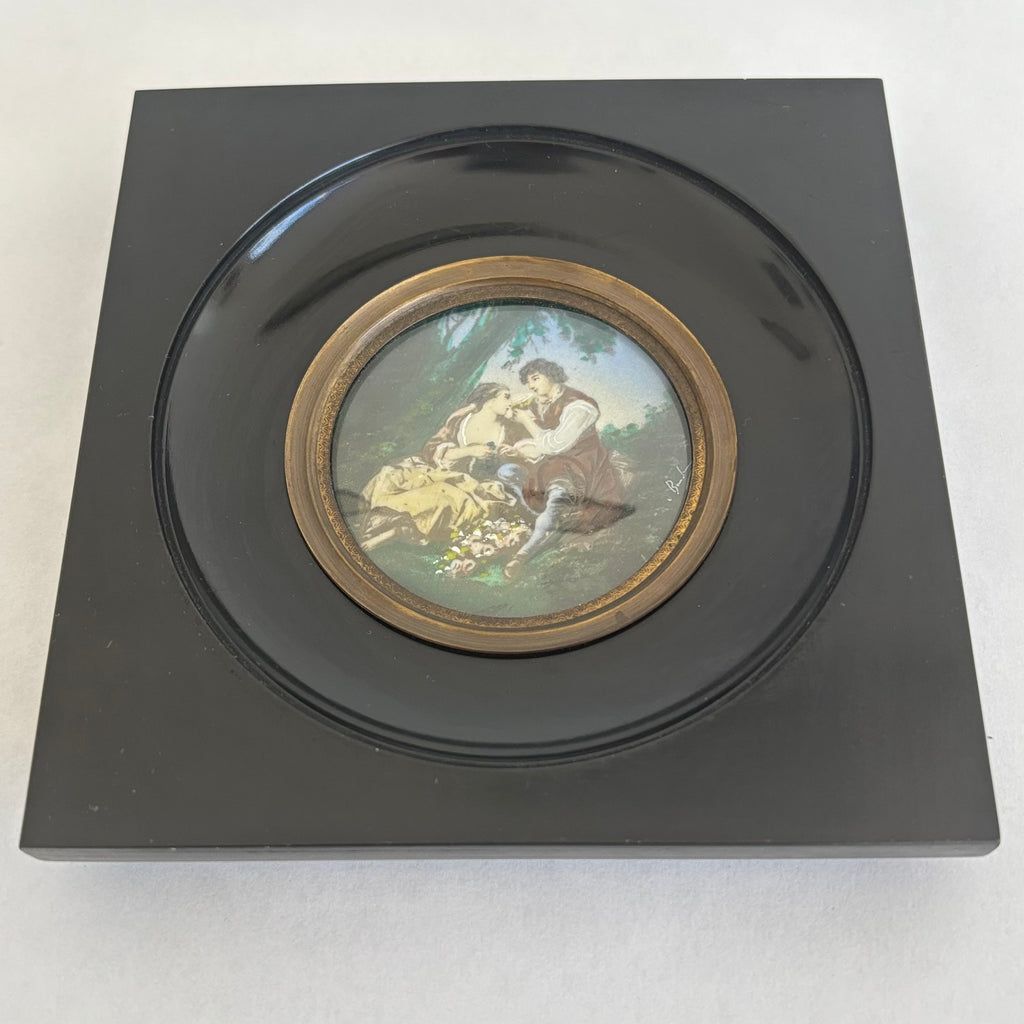 Miniature ancienne de style Rococo - Le « berger amoureux » d’après François Boucher.