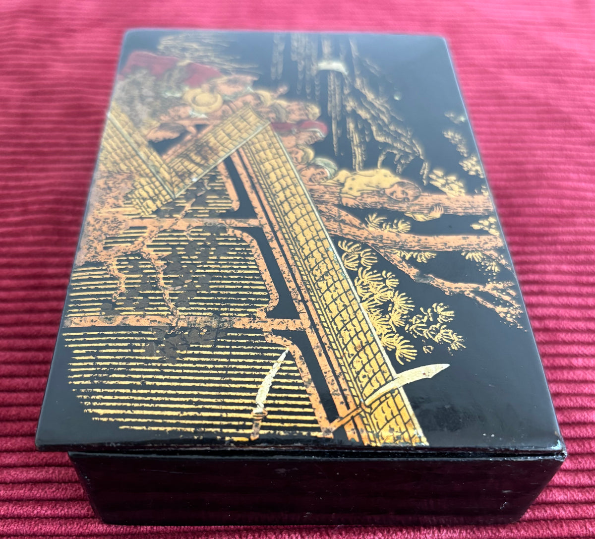 Ancienne boîte en papier mâché laqué - Époque Napoléon III - Décor Japonisant