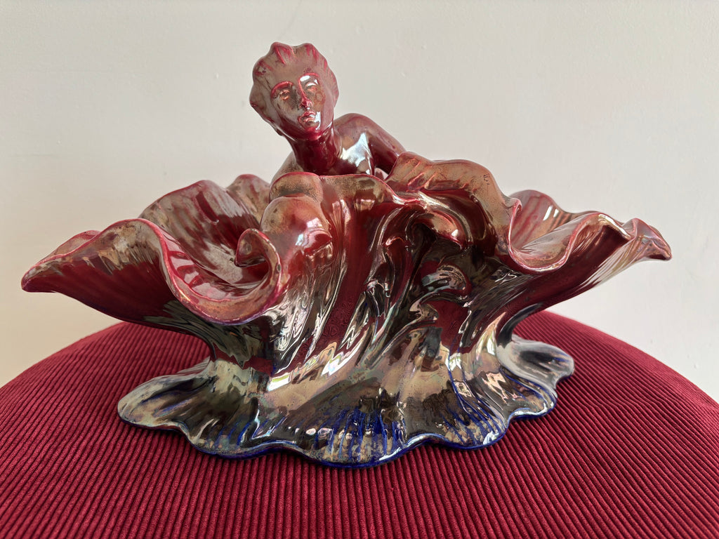 Coupe en céramique d’ art émaillée flammée. Vintage.