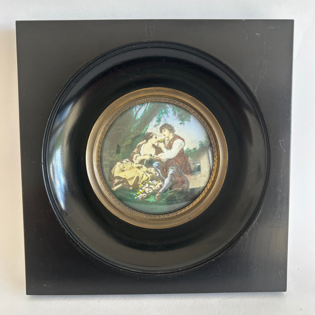 Miniature ancienne de style Rococo - Le « berger amoureux » d’après François Boucher.