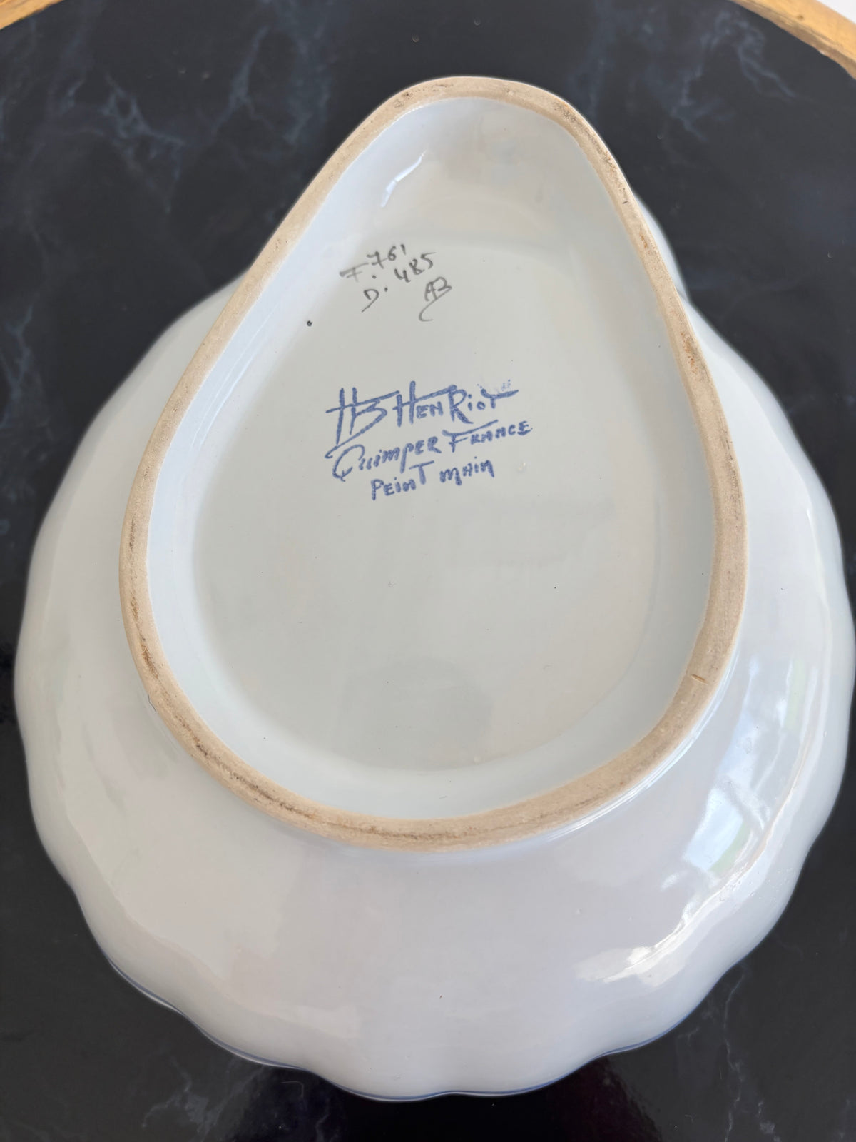 Plat compartimenté en faïence de Quimper HB Henriot, décor au coq