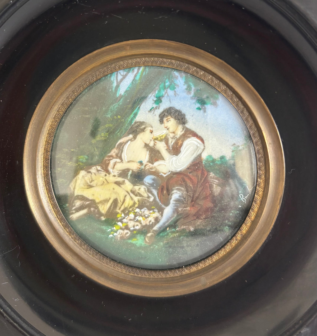 Miniature ancienne de style Rococo - Le « berger amoureux » d’après François Boucher.