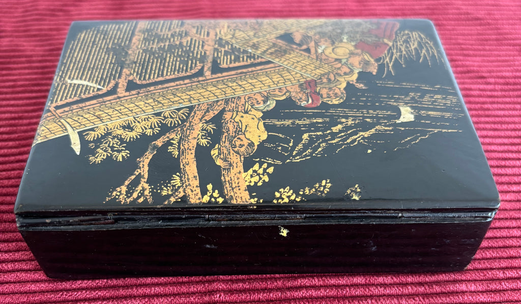 Ancienne boîte en papier mâché laqué - Époque Napoléon III - Décor Japonisant