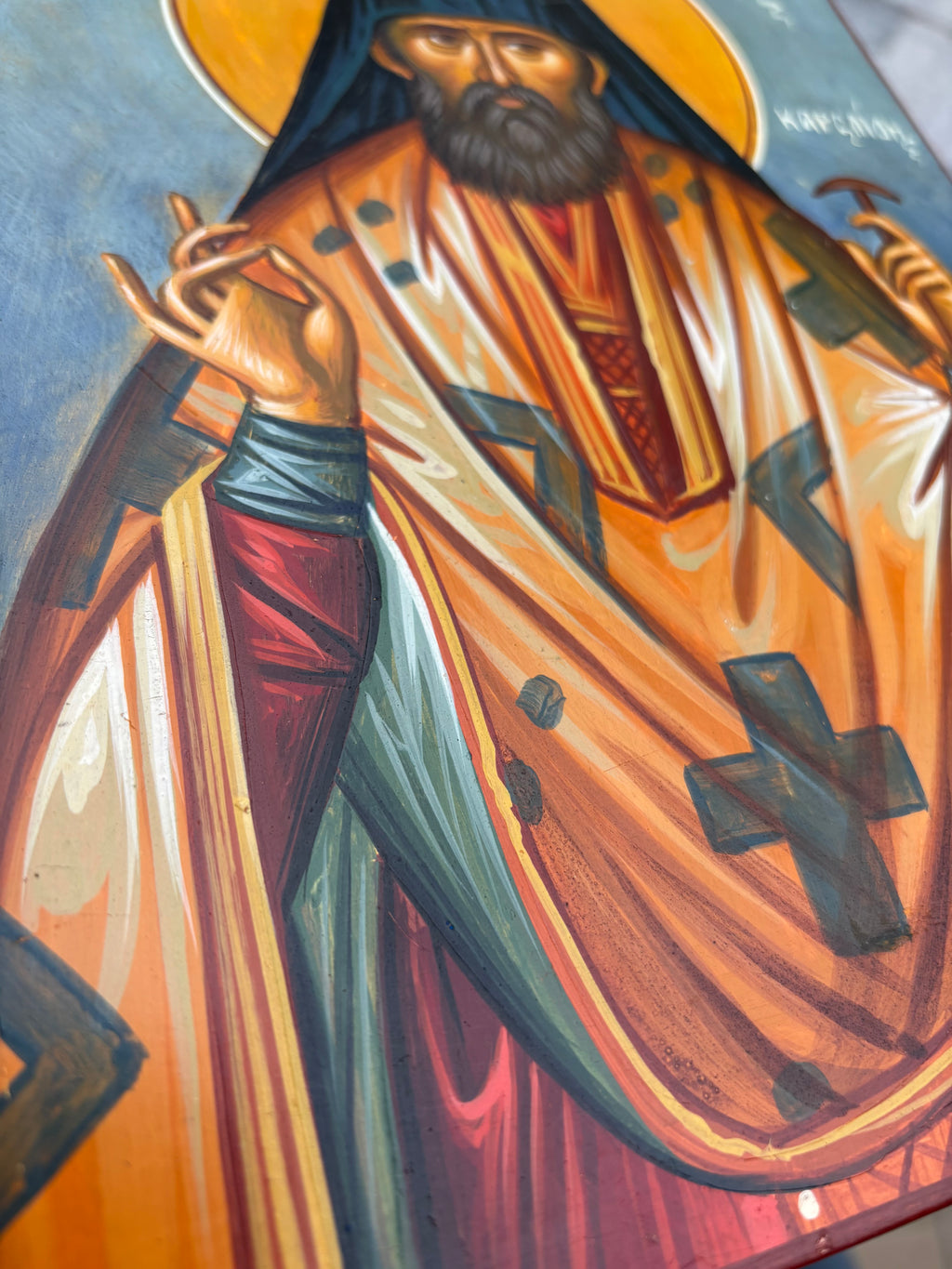 Icône orthodoxe de Saint George Karslidis. Peinte à la main, provenant du Saint Monastère de Timios Prodromos à Véroia - Grèce.