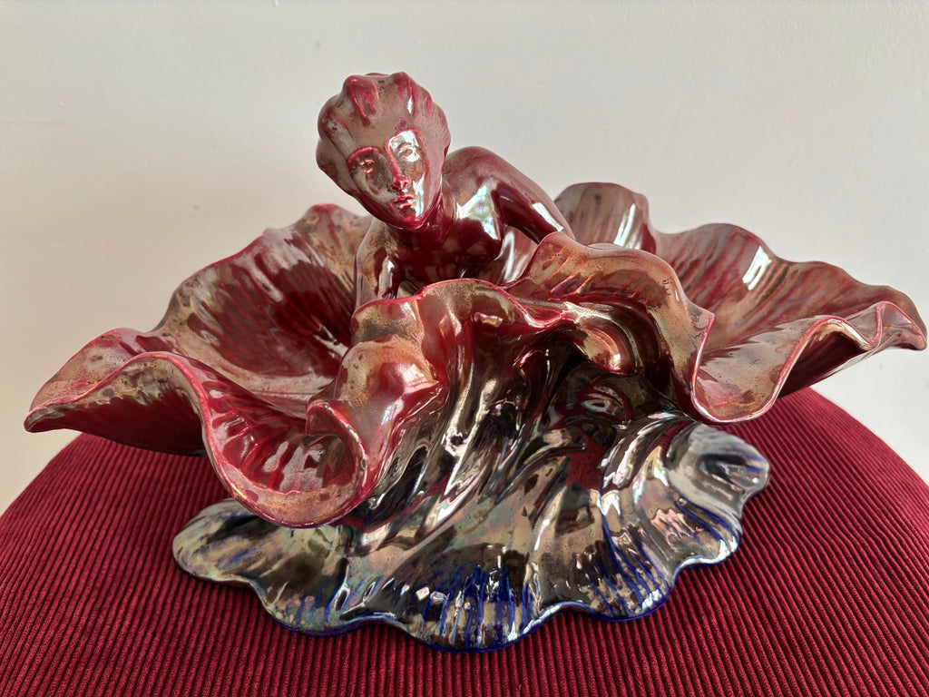 Coupe en céramique d’ art émaillée flammée. Vintage.