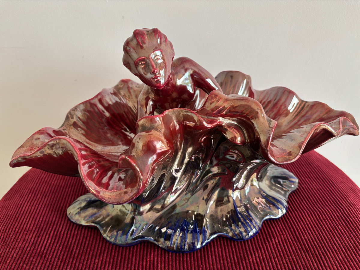 Coupe en céramique d’ art émaillée flammée. Vintage.