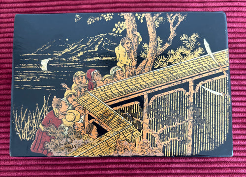 Ancienne boîte en papier mâché laqué - Époque Napoléon III - Décor Japonisant