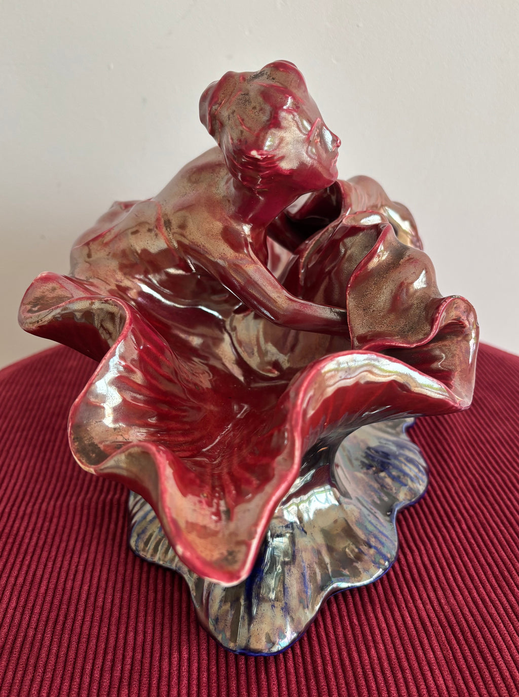 Coupe en céramique d’ art émaillée flammée. Vintage.