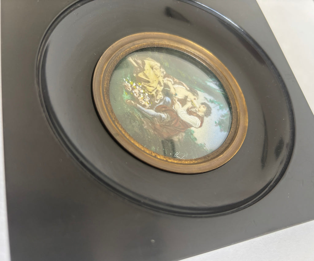 Miniature ancienne de style Rococo - Le « berger amoureux » d’après François Boucher.