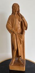 Superbe sculpture figurative en bois massif - Nu féminin au peignoir - Signé Jacobs F.