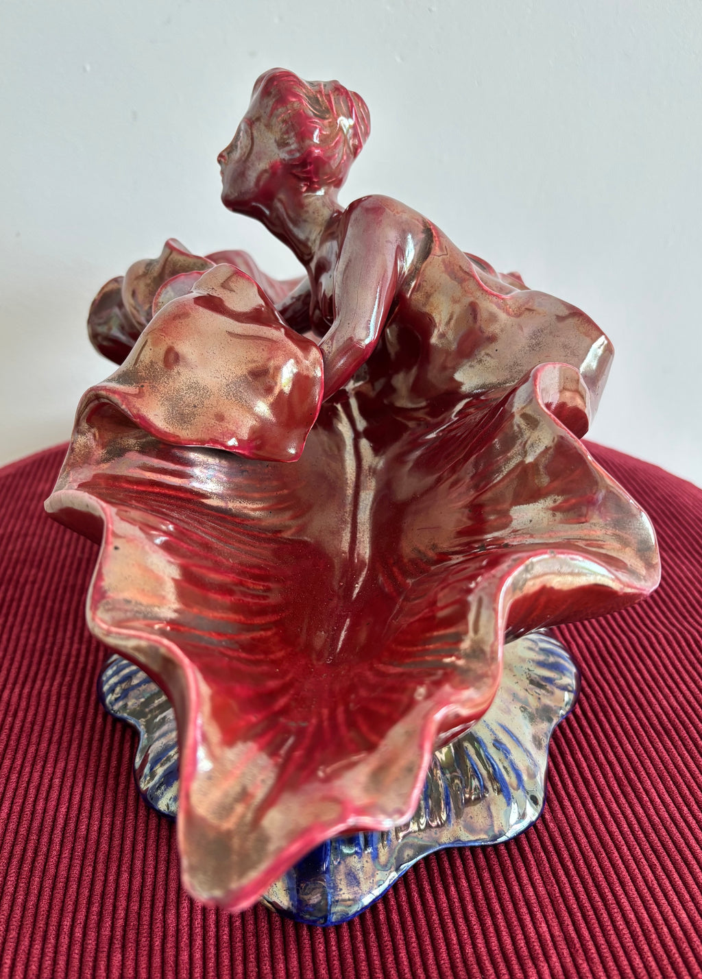 Coupe en céramique d’ art émaillée flammée. Vintage.